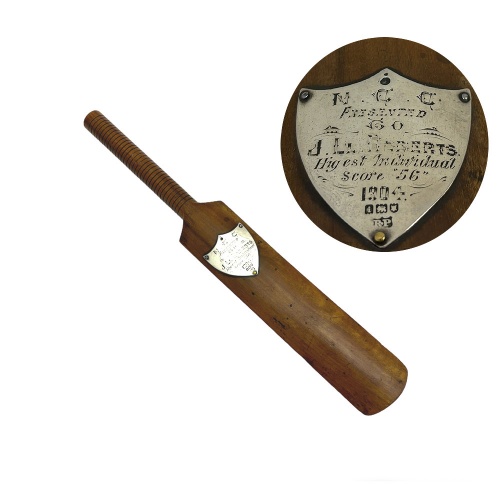 Miniature Cricket Bat , With Silver Presentation Plaque 1904