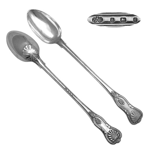 Pair Silver Kings Pattern Stuffing Spoons 1906