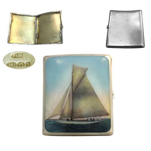 Antique Silver and Enamel Sailing   Cigarette Case 1913